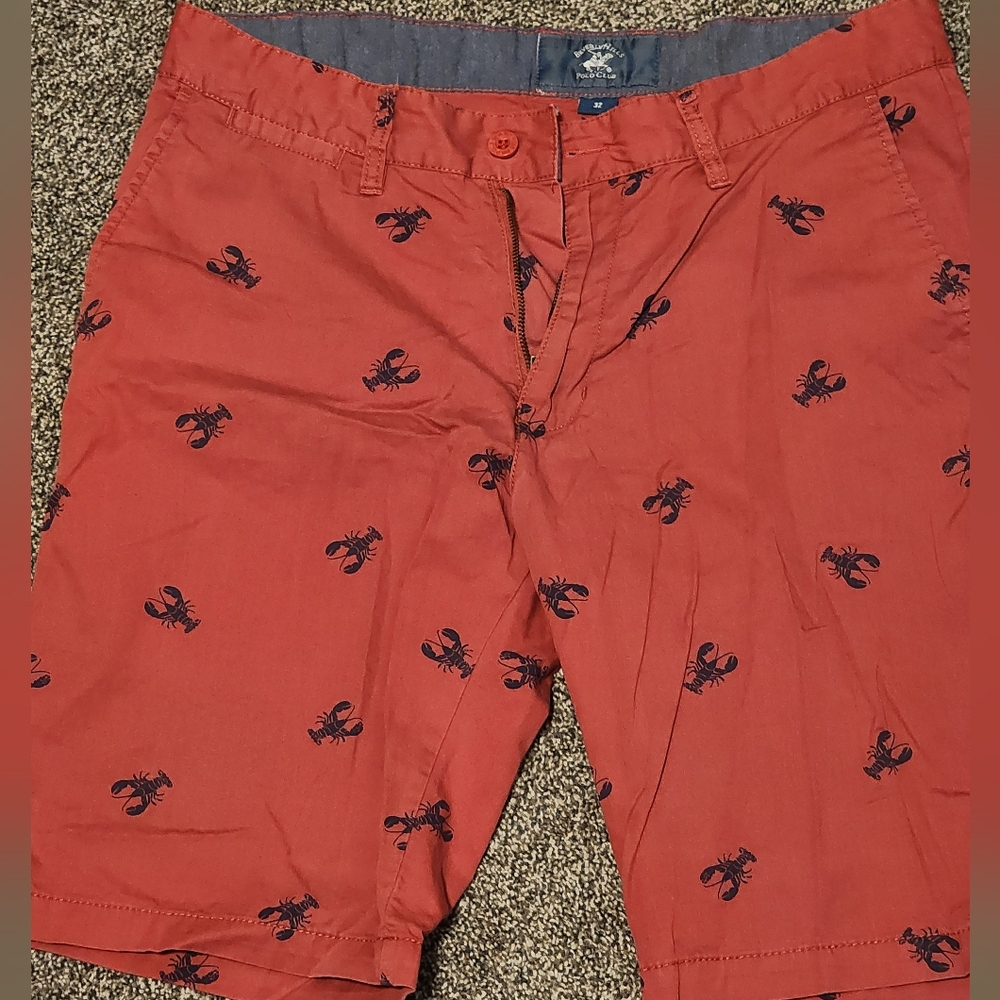 Beverly hills polo men's Lobster shorts, red with blue lobsters,  size 32